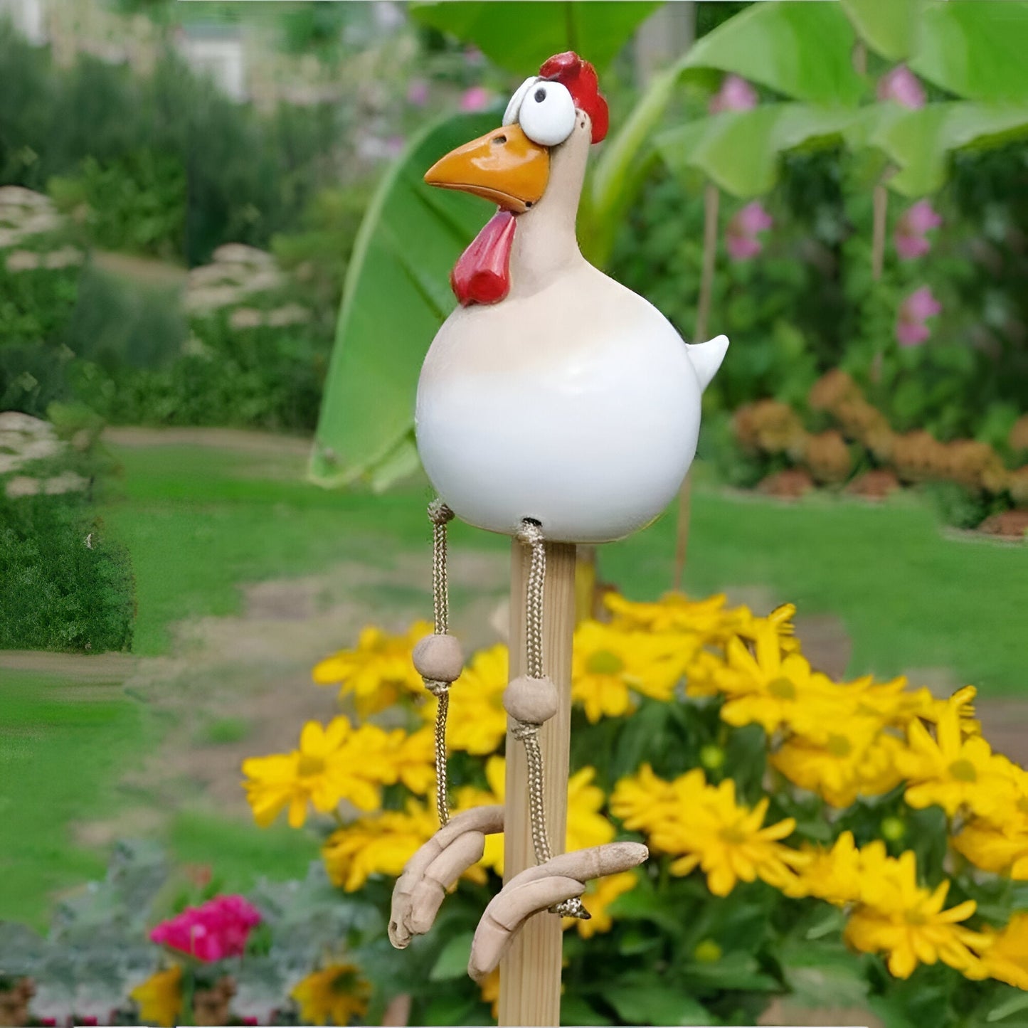 Large Weatherproof Resin Chicken Statue with Big Eyes for Garden Decor