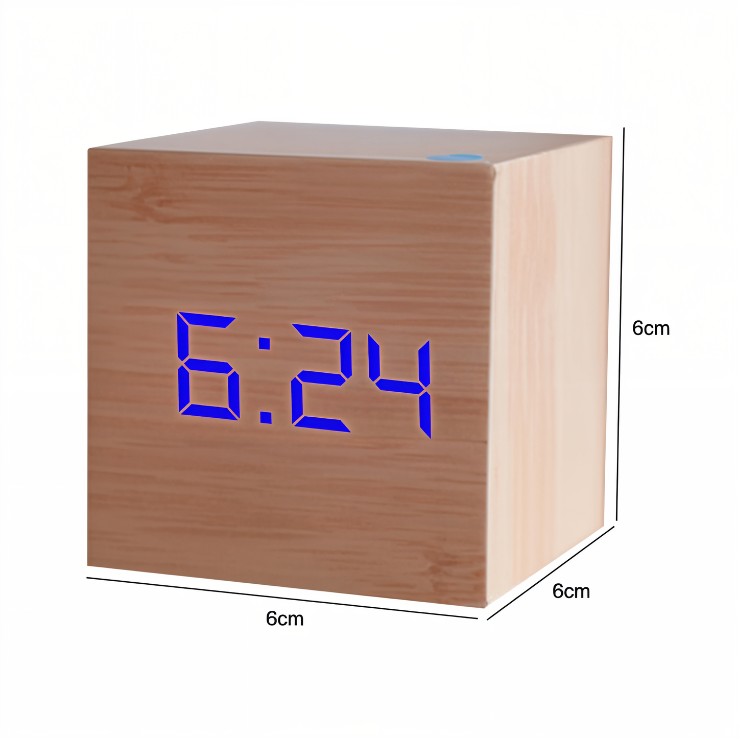 Digital LED Cube Clock in Bamboo Wood