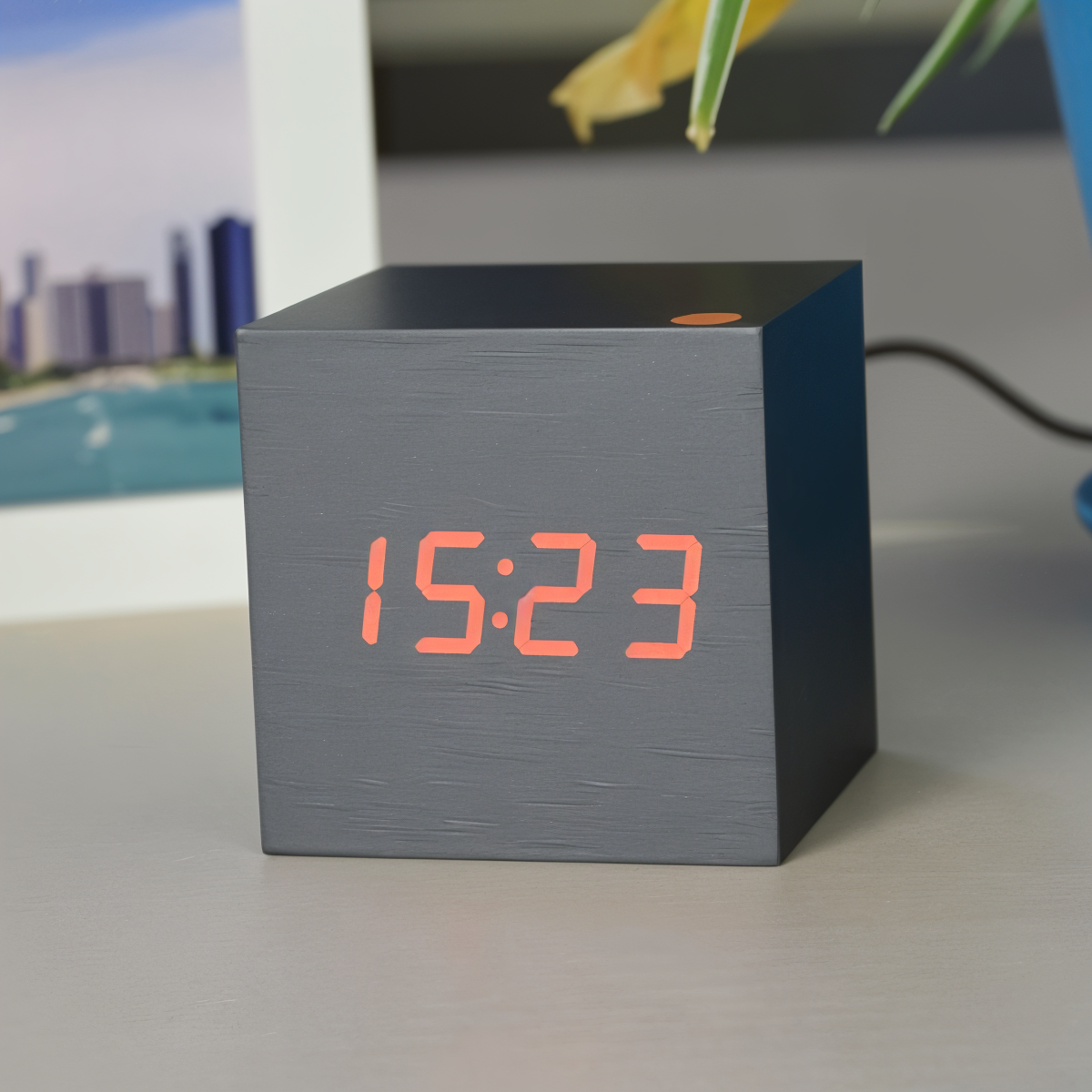Digital LED Cube Clock in Bamboo Wood