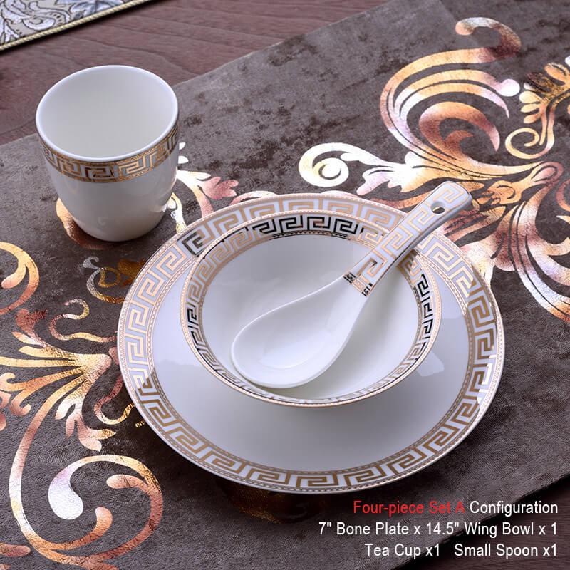 Gold-Trimmed Ceramic Dinnerware Set for Hotels