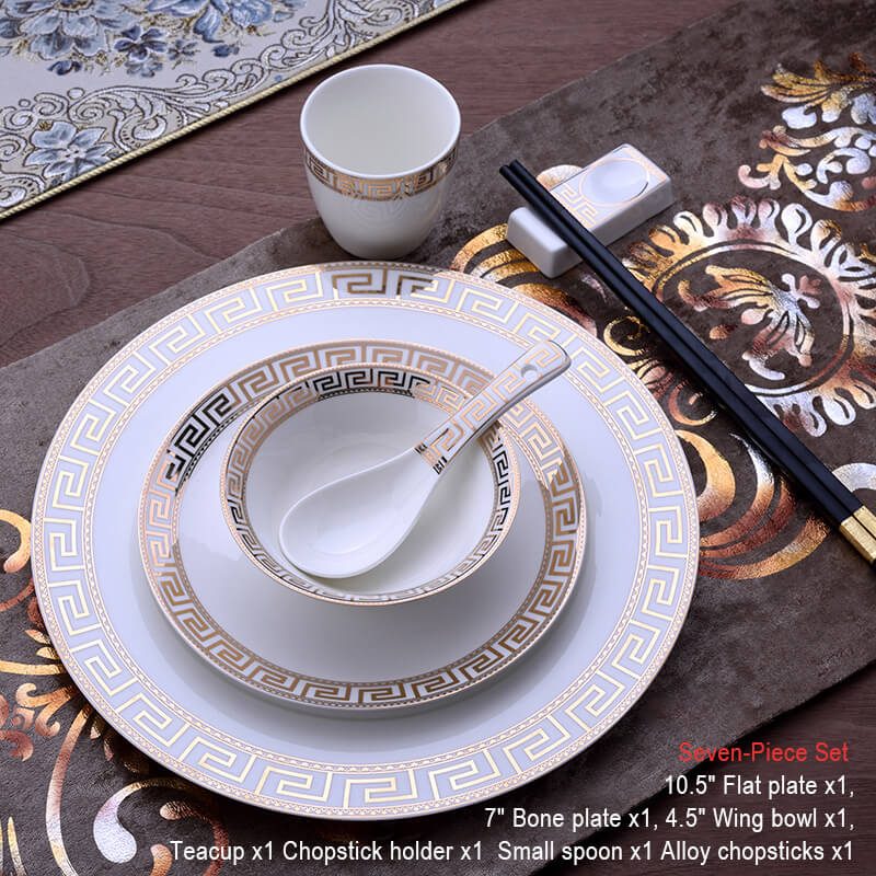 Gold-Trimmed Ceramic Dinnerware Set for Hotels