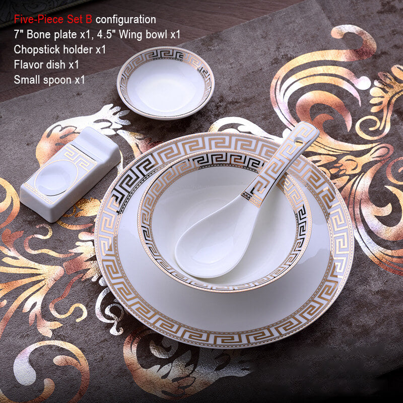 Gold-Trimmed Ceramic Dinnerware Set for Hotels