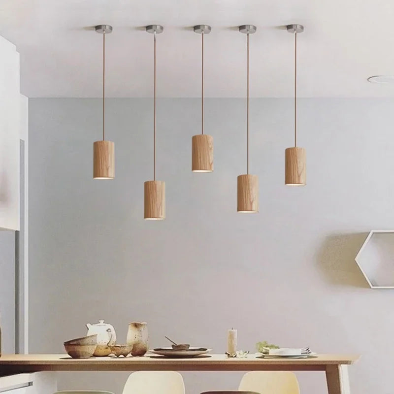 Scandinavian Wood Pendant Lamp with Adjustable Cable