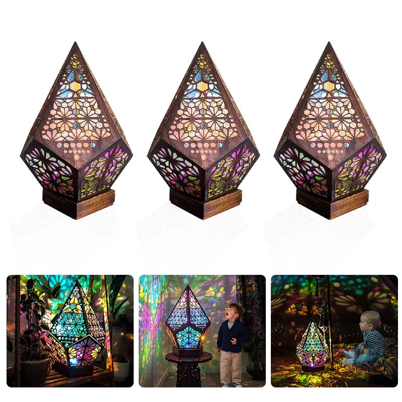 Wood Projection Lamp with Colored LED Night Light