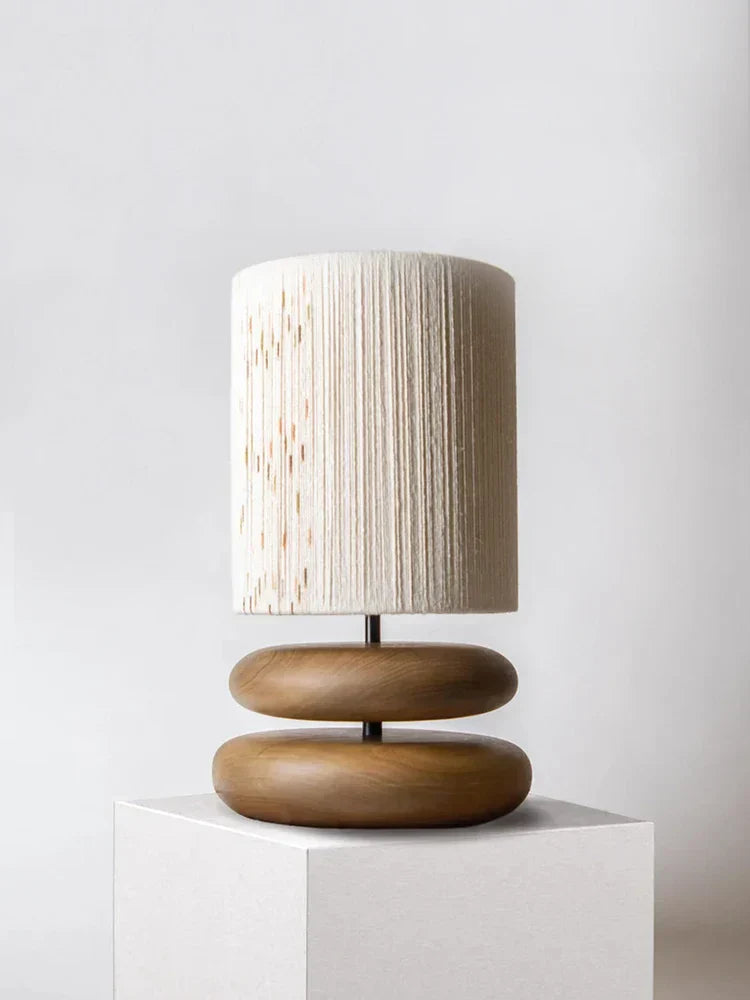 Rustic Walnut Wood Table Lamp with Linen Shade