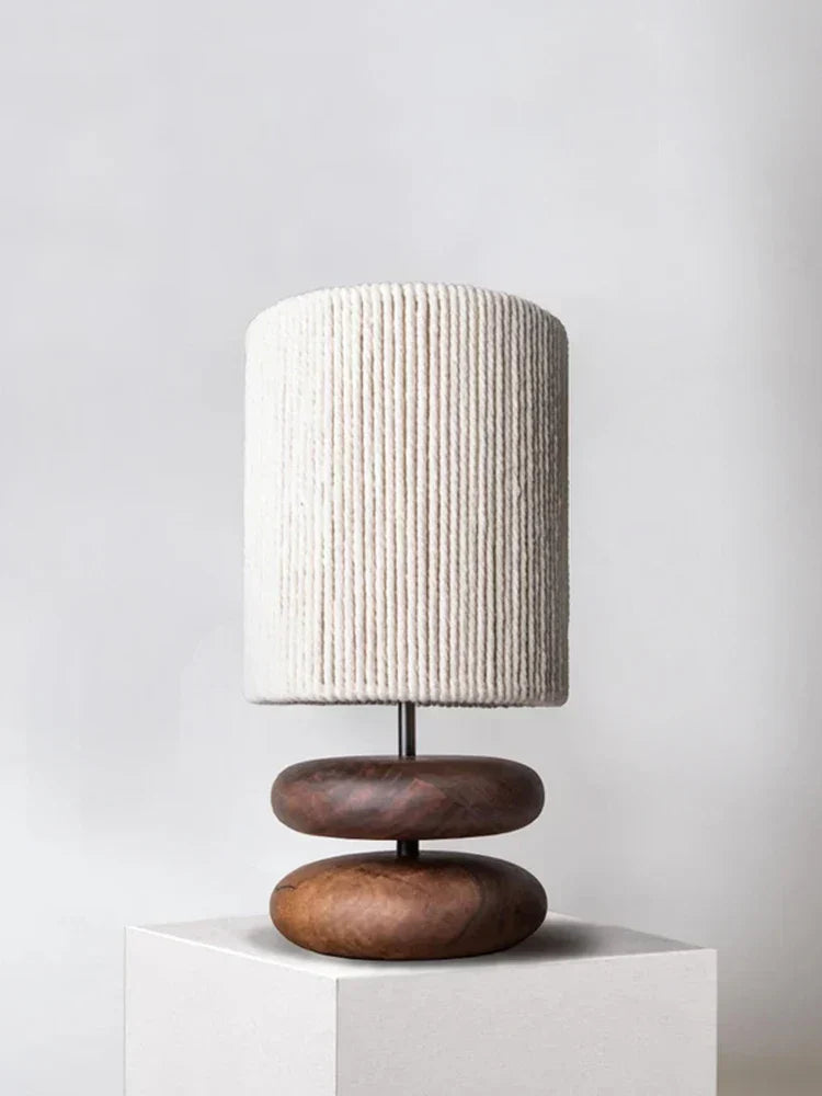 Rustic Walnut Wood Table Lamp with Linen Shade
