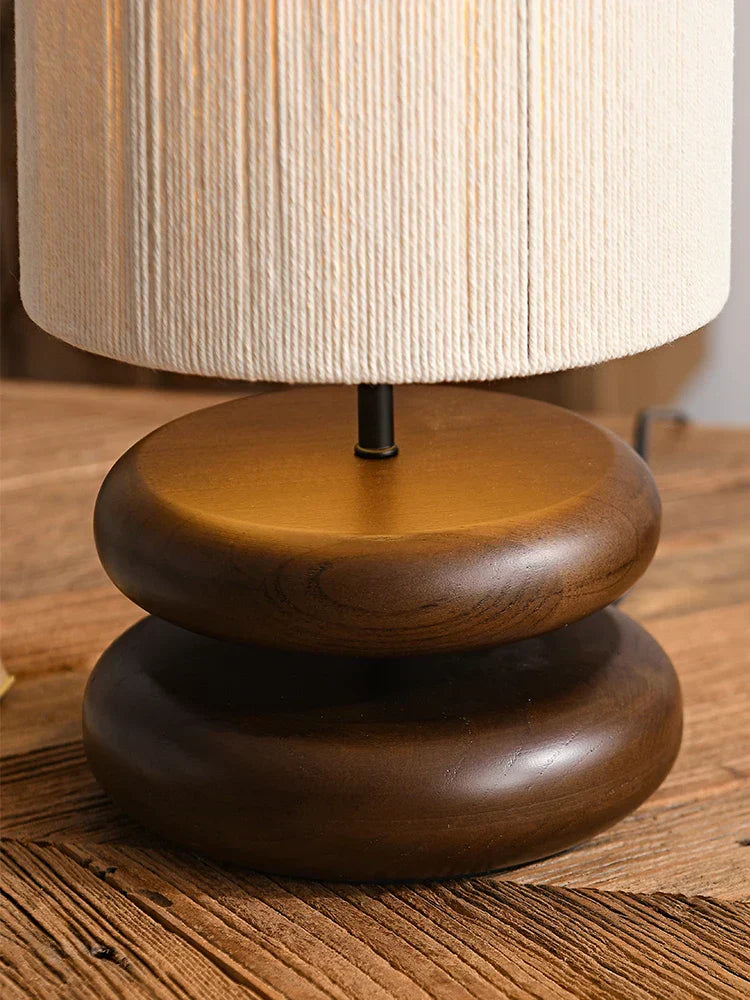 Rustic Walnut Wood Table Lamp with Linen Shade