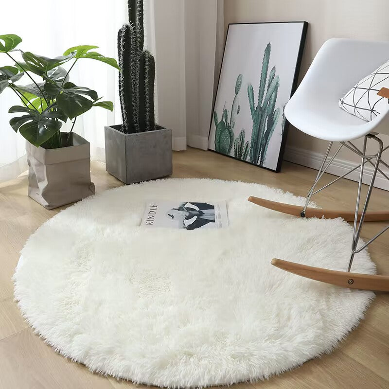Plush White Round Area Rug with Non-Slip Backing