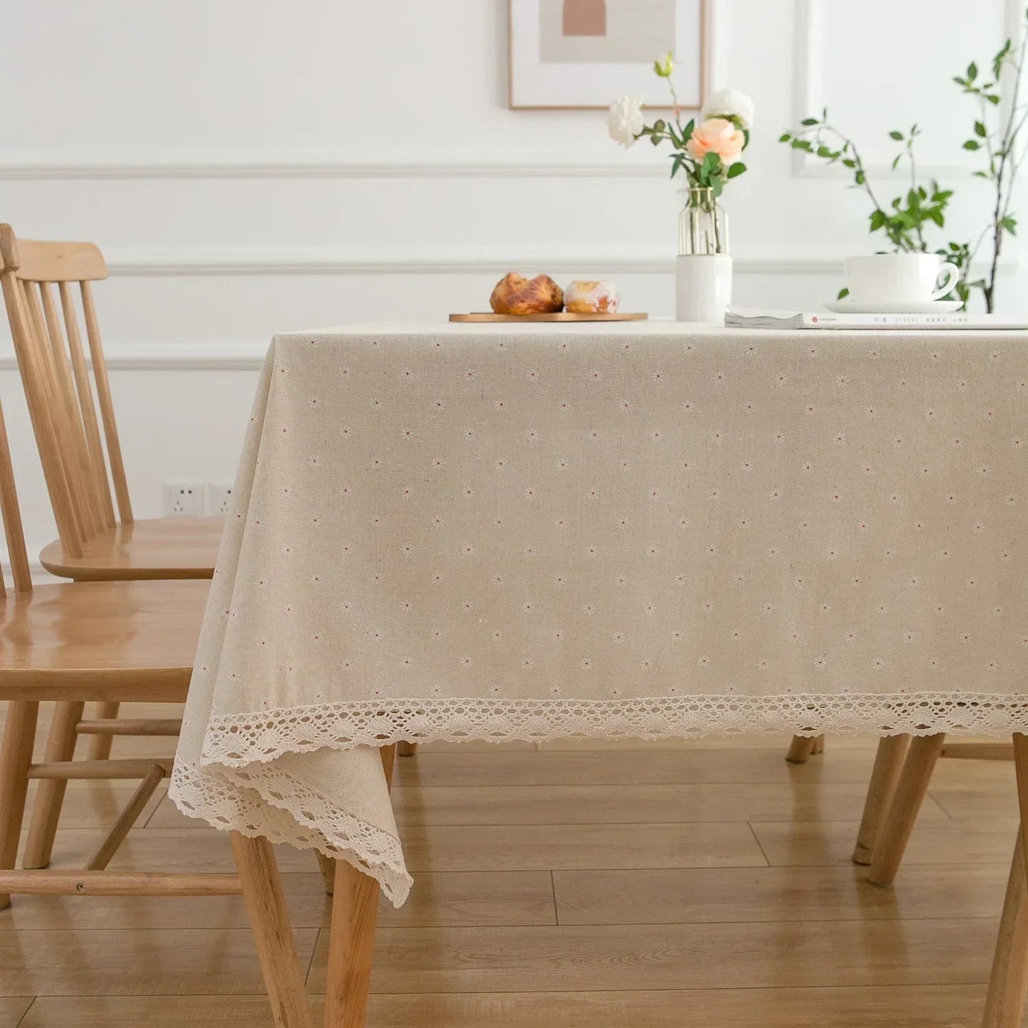 Cotton-Linen Daisy Tablecloth for Rustic Dining