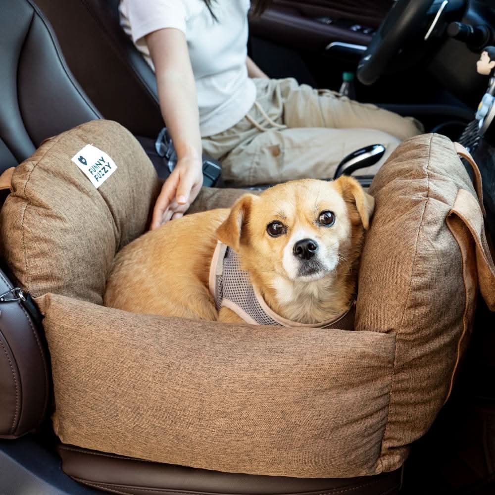 Dog Car Seat Bed with Safety Belt and Non-Slip Base