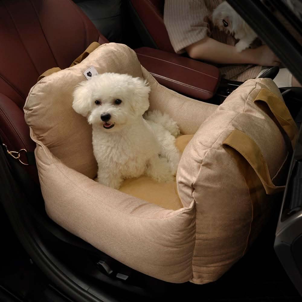 Dog Car Seat Bed with Safety Belt and Non-Slip Base