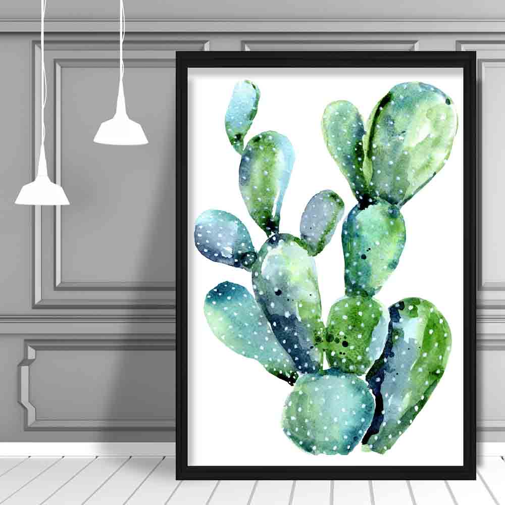 Blue Green Cactus Watercolor Art Print