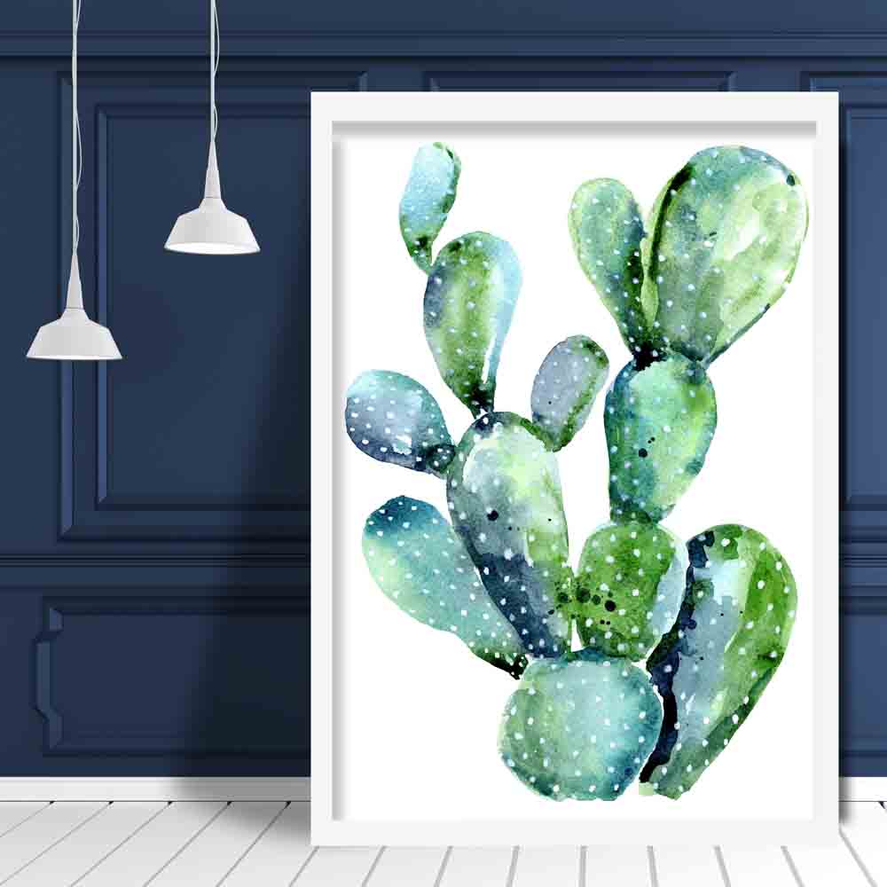 Blue Green Cactus Watercolor Art Print