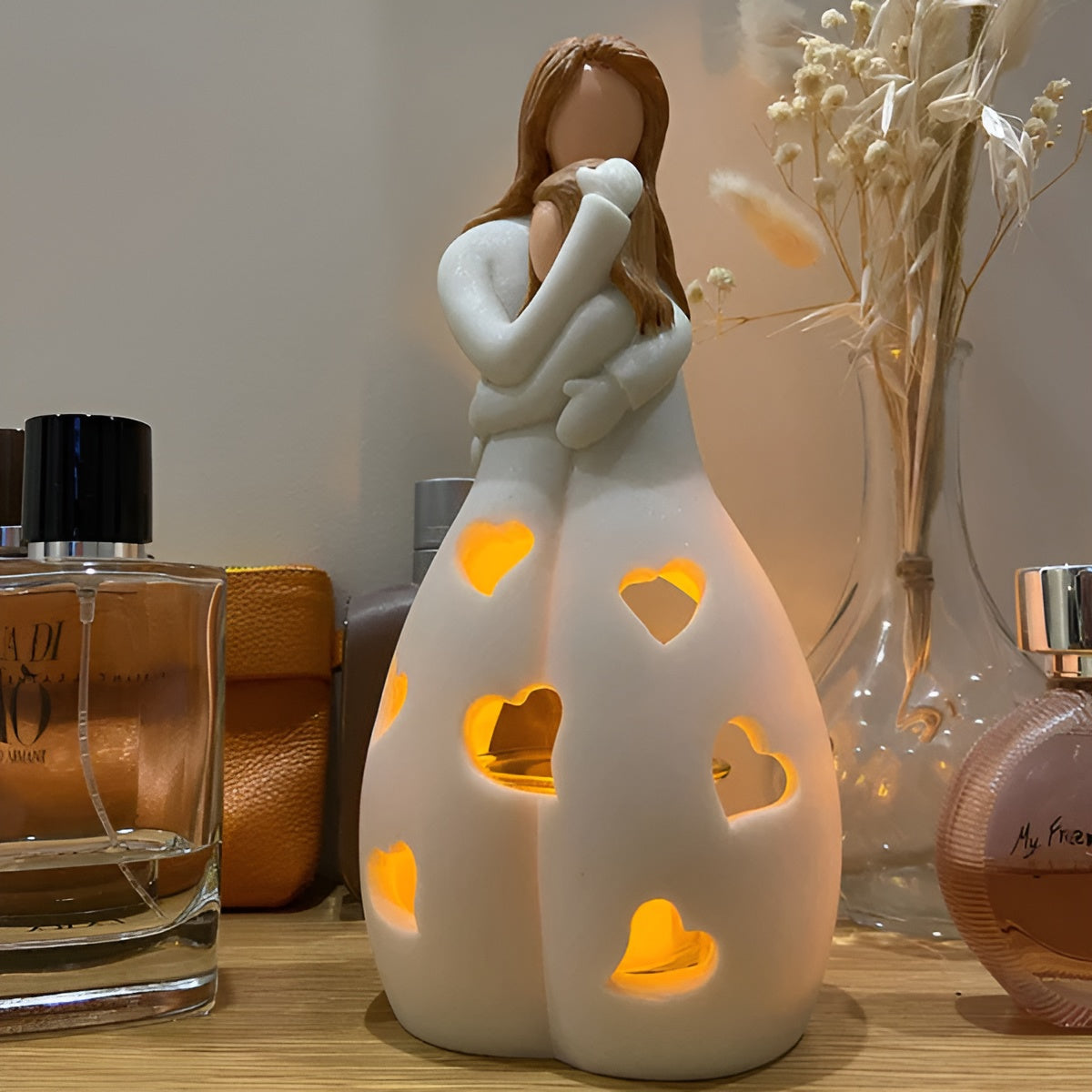 Mother Daughter Candle Holder - Embrace Glow Decorative Accent