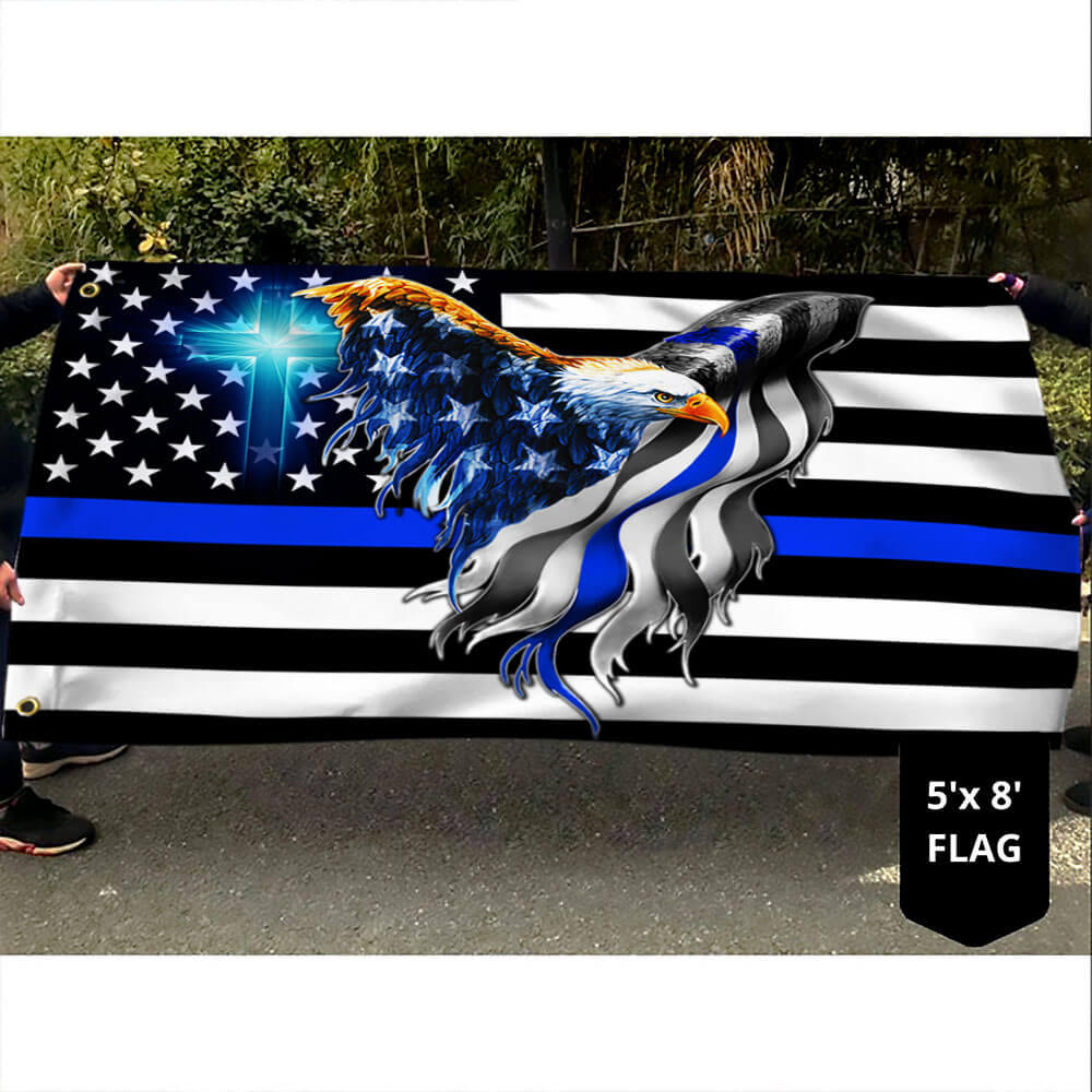 Thin Blue Line American Eagle Canvas Flag - Double-Sided, Custom Printed