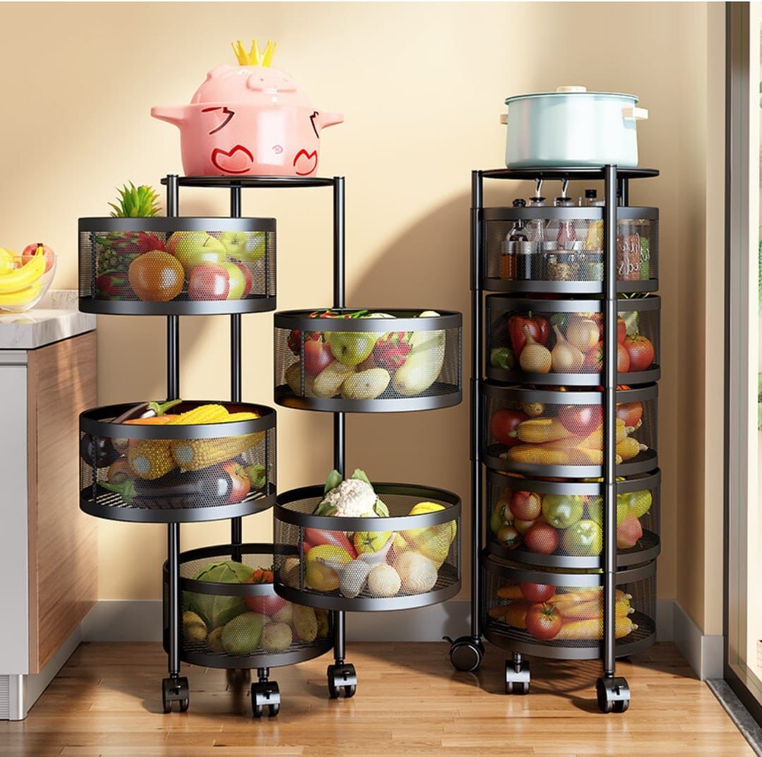 5 Tier Adjustable Kitchen Rack with Rotating Shelves