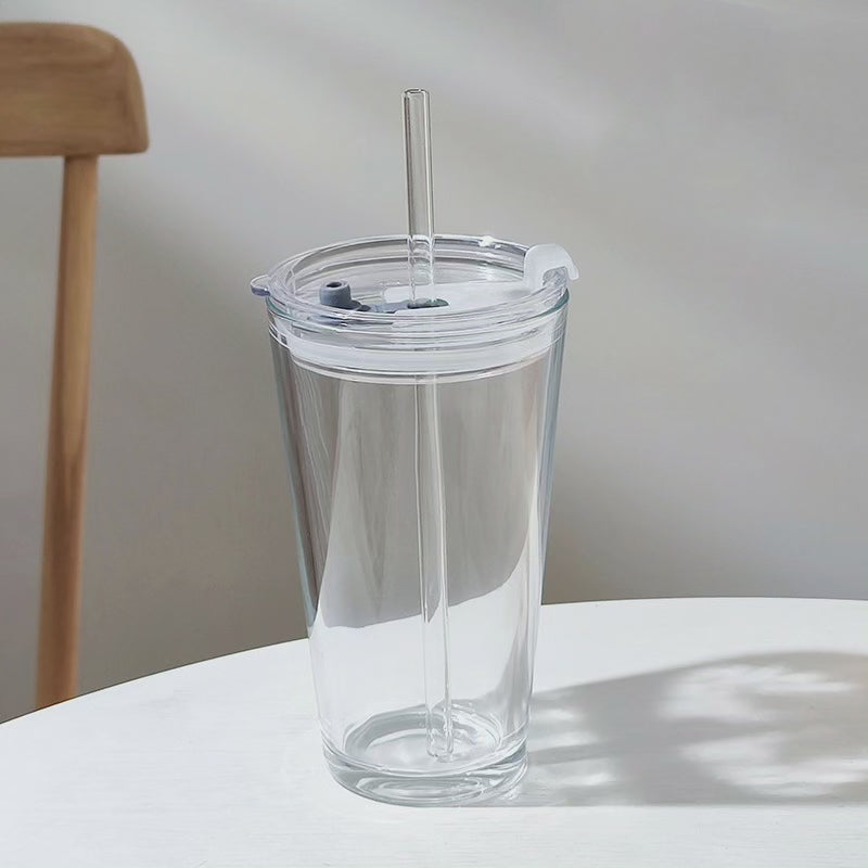 Transparent Borosilicate Glass Tumbler with Lid and Straw, 17 oz