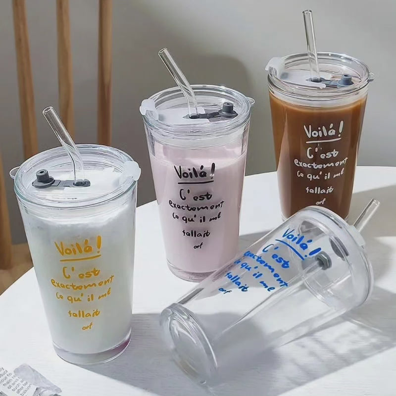 Transparent Borosilicate Glass Tumbler with Lid and Straw, 17 oz