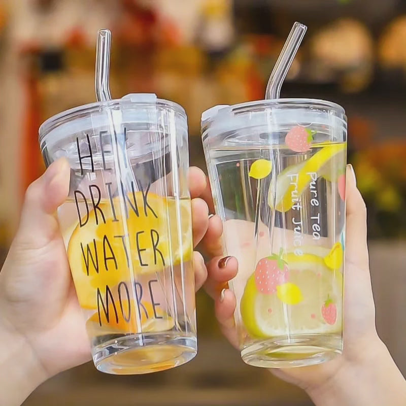 Transparent Borosilicate Glass Tumbler with Lid and Straw, 17 oz