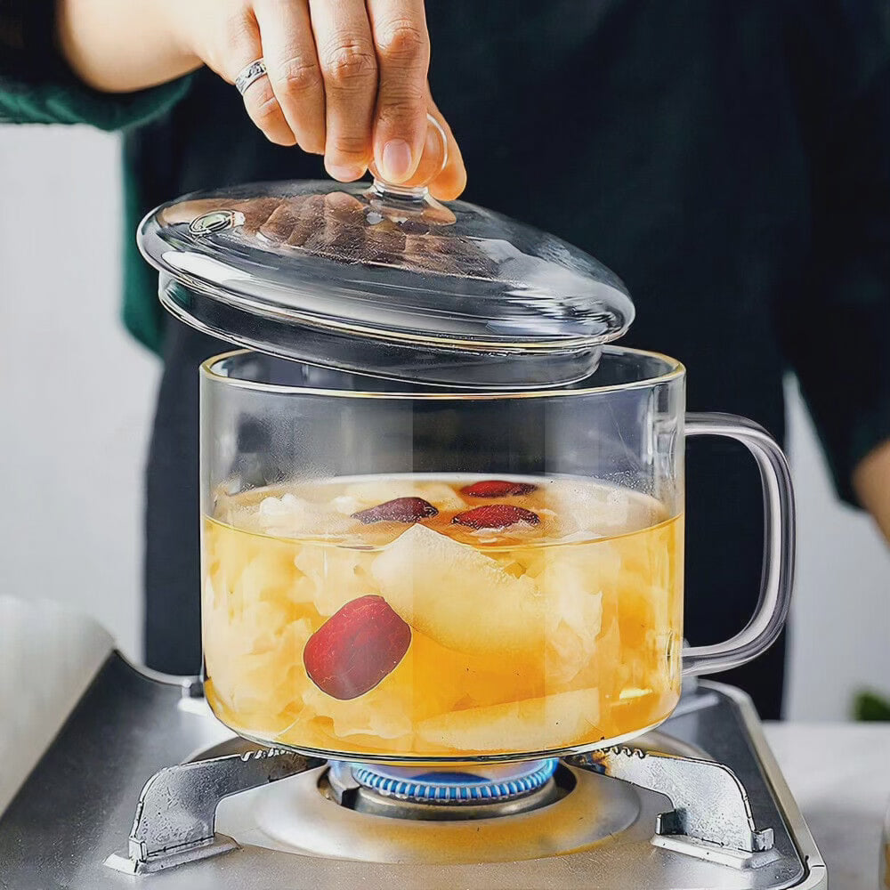 Heat-Resistant Glass Cooking Pot with Handle, 50 oz