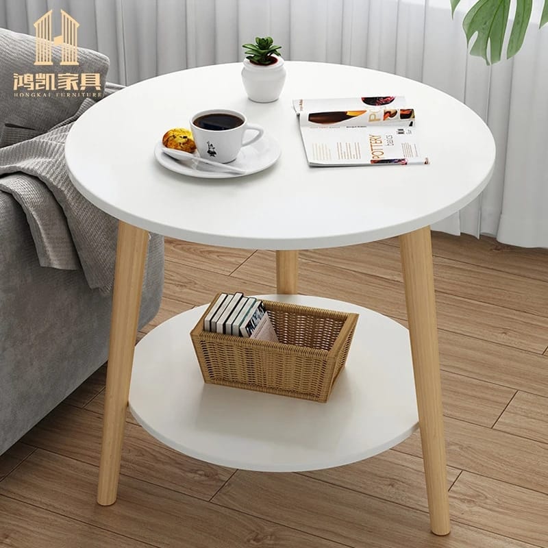 Double-Layer Round Coffee Table in White