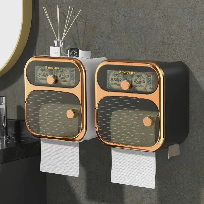 Wall-Mounted 2-Tier Toilet Paper Dispenser with Drawer Storage