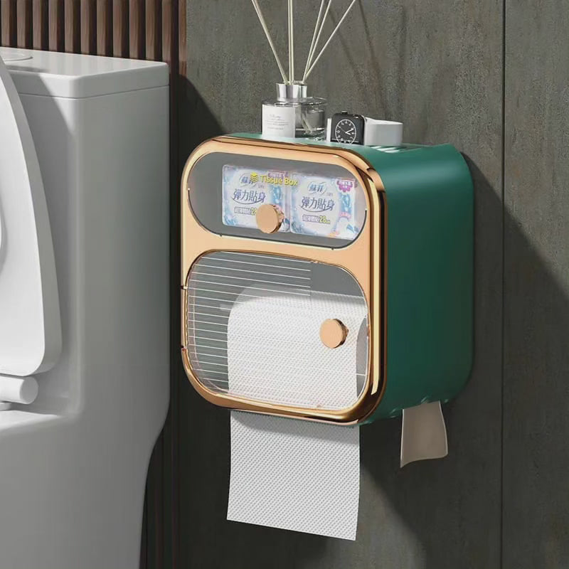 Wall-Mounted 2-Tier Toilet Paper Dispenser with Drawer Storage