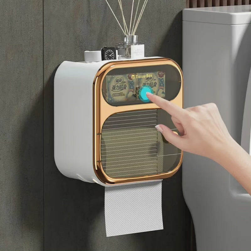 Wall-Mounted 2-Tier Toilet Paper Dispenser with Drawer Storage