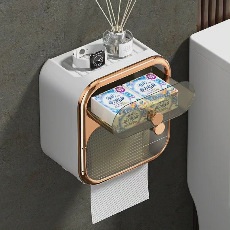 Wall-Mounted 2-Tier Toilet Paper Dispenser with Drawer Storage