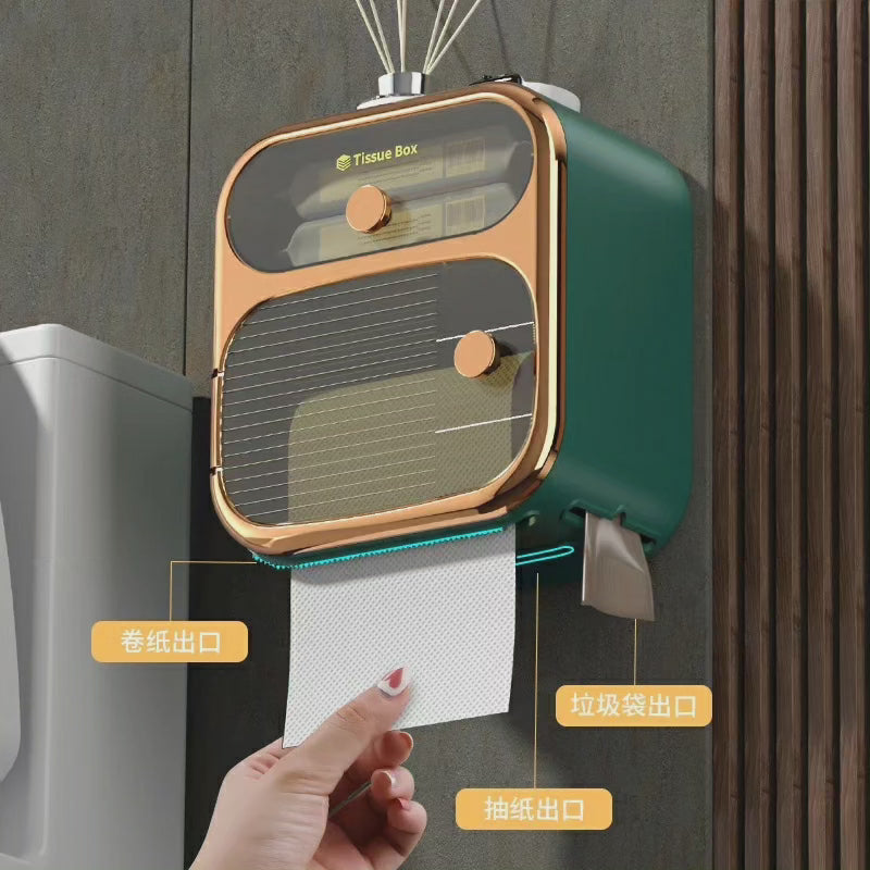 Wall-Mounted 2-Tier Toilet Paper Dispenser with Drawer Storage