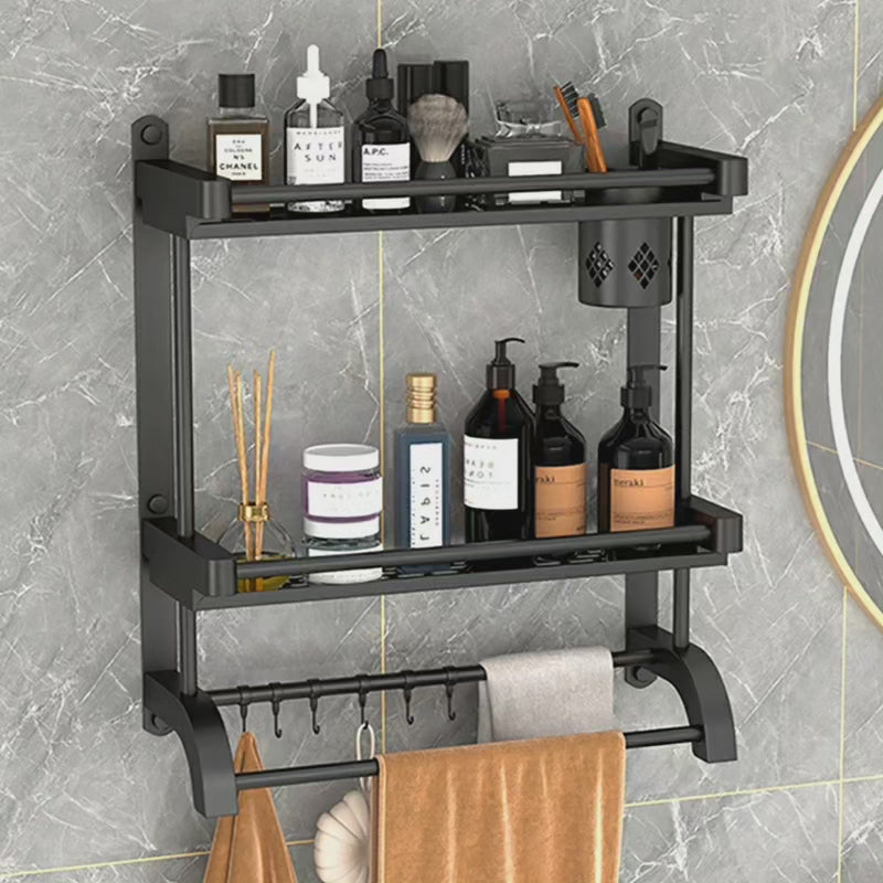 Multi-Purpose Double Layer Bathroom Shelf in Black