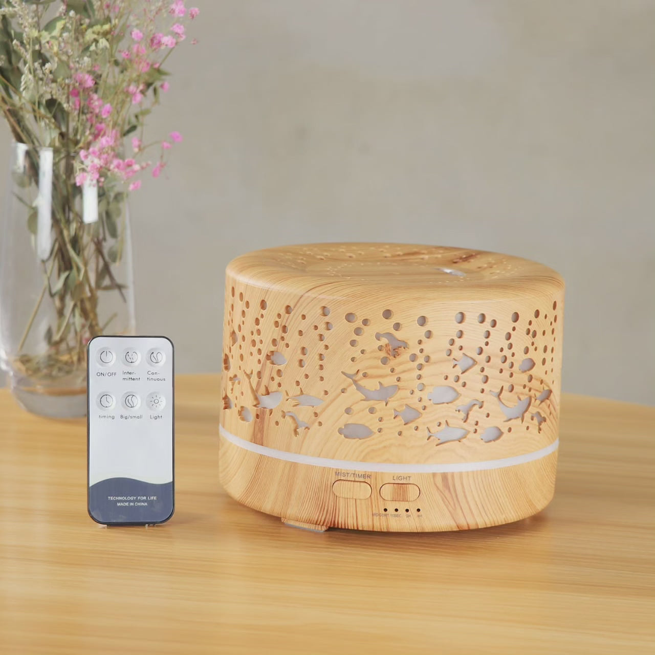 Ultrasonic Aroma Diffuser Humidifier with Remote Control and Wooden Design