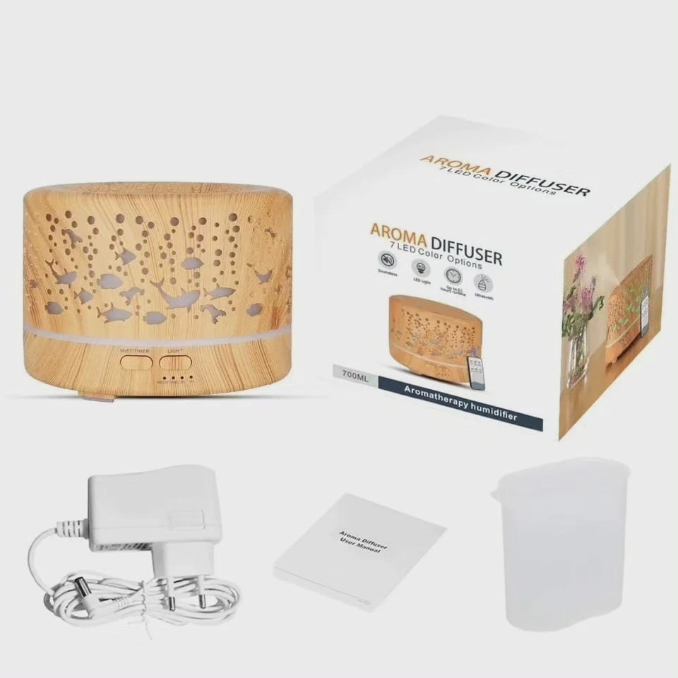 Ultrasonic Aroma Diffuser Humidifier with Remote Control and Wooden Design