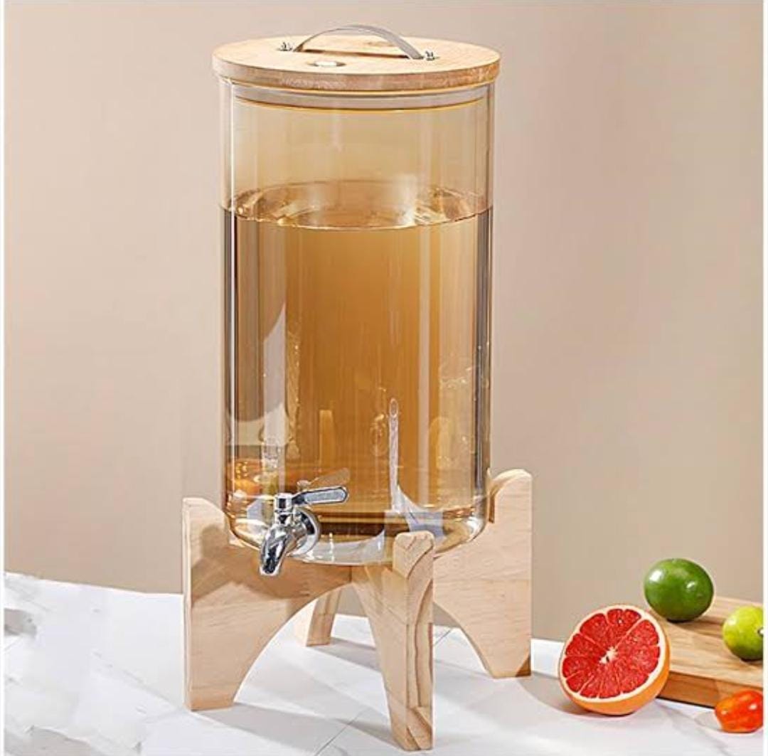 3.6L Borosilicate Glass Beverage Dispenser with Bamboo Stand