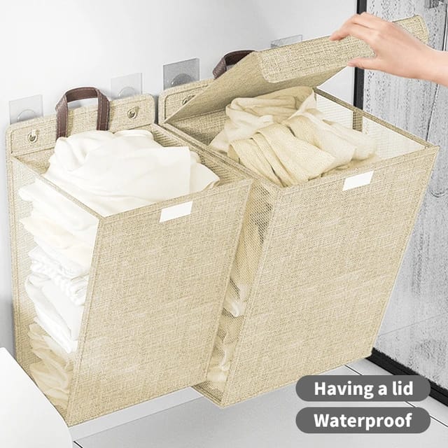 Wall-Mounted Foldable Laundry Basket in Grey or Beige