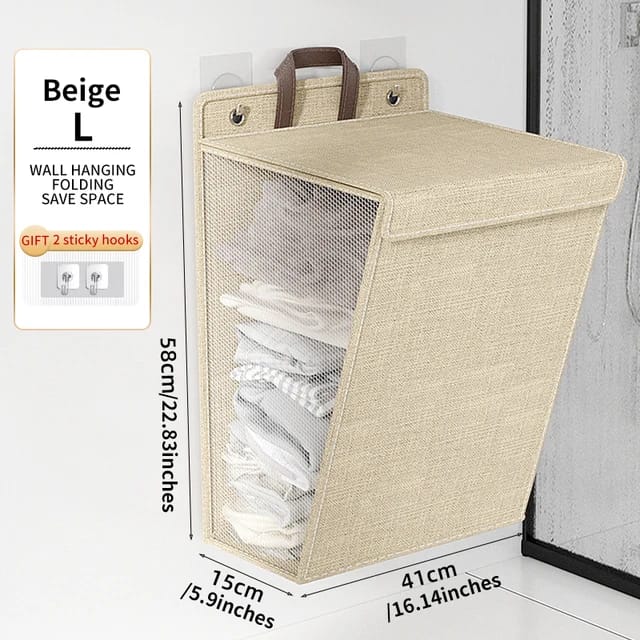 Wall-Mounted Foldable Laundry Basket in Grey or Beige
