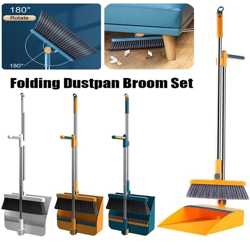 Magnetic Broom and Collapsible Dustpan Set with Extended Handle