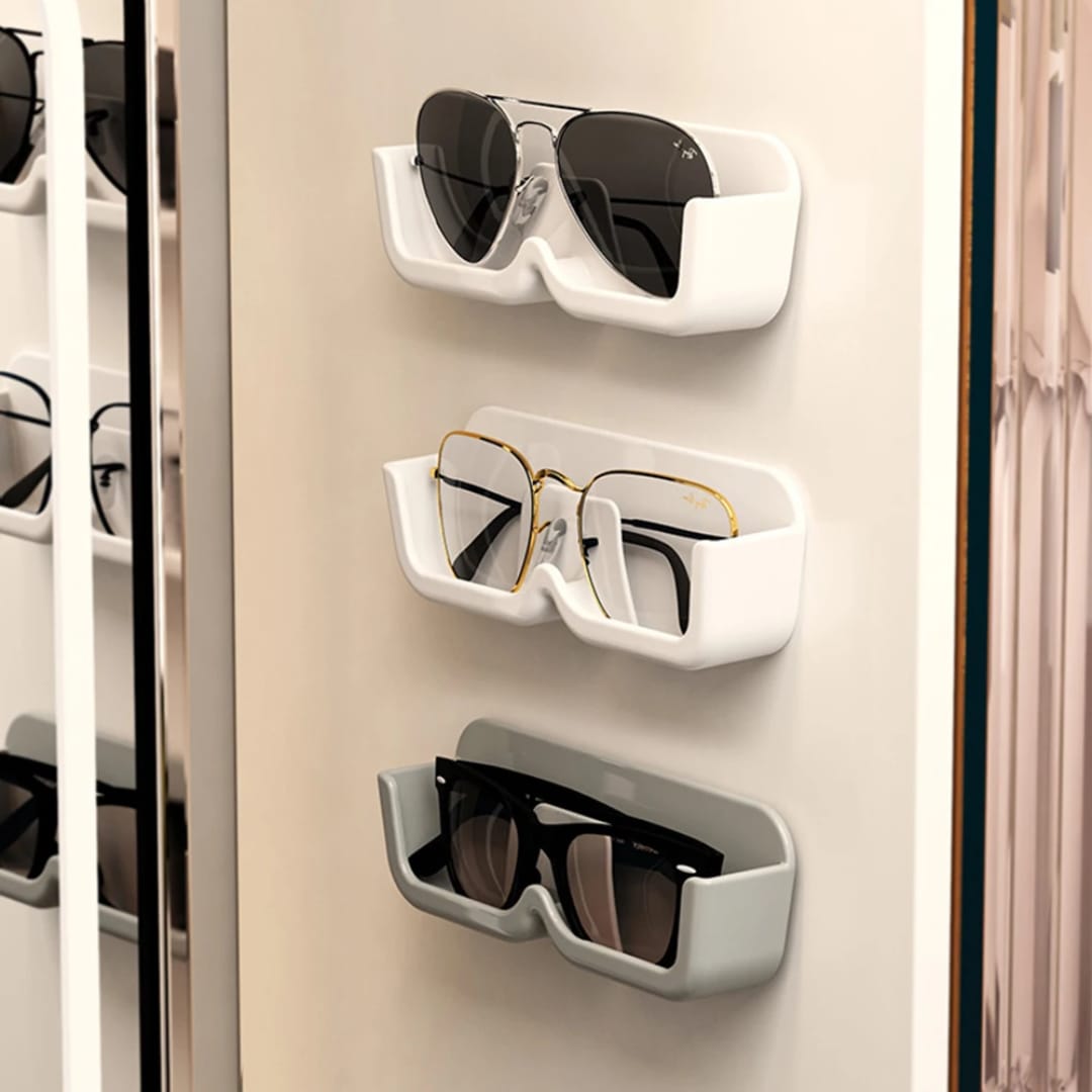 Wall-Mounted Sunglasses Storage Organizer in White, Gray, or Clear