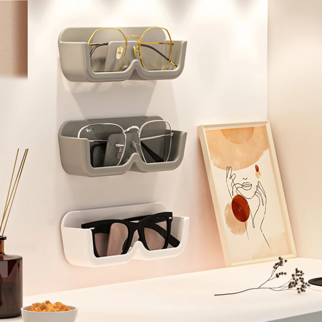 Wall-Mounted Sunglasses Storage Organizer in White, Gray, or Clear