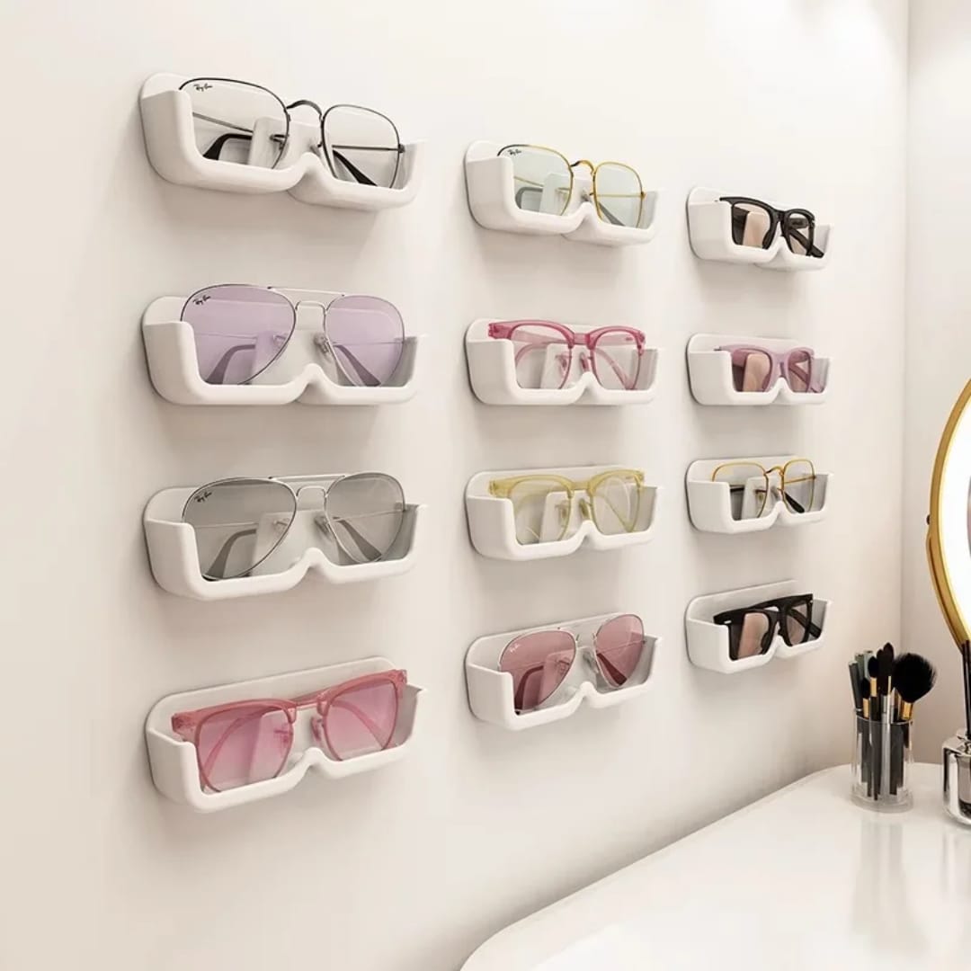 Wall-Mounted Sunglasses Storage Organizer in White, Gray, or Clear