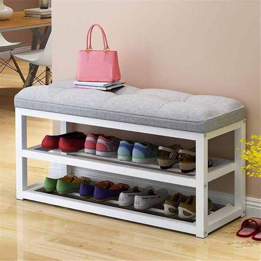 Entryway Shoe Rack Bench with Storage Seat in Blue and Gray