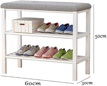 Entryway Shoe Rack Bench with Storage Seat in Blue and Gray