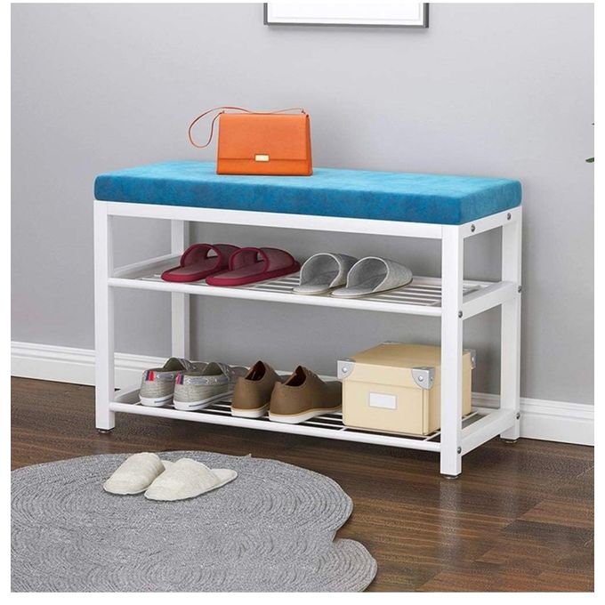 Entryway Shoe Rack Bench with Storage Seat in Blue and Gray