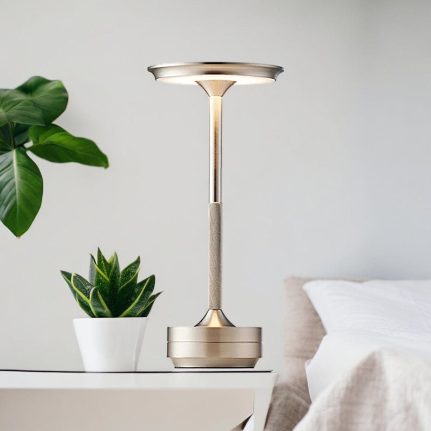 Cordless Rechargeable Touch Control Table Lamp with Dimmable LED and Stainless Steel Finish