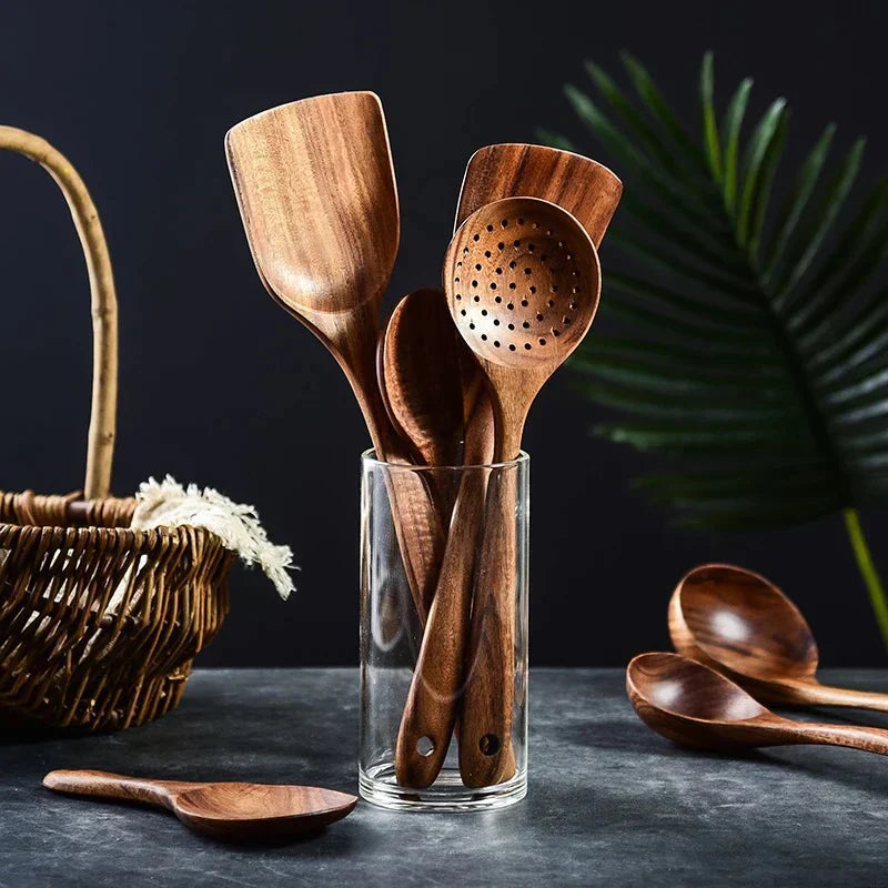 Acacia Wood Kitchen Utensil Set with Display Stand