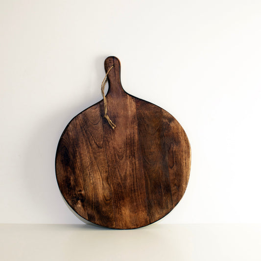 Irregular Round Dark Brown Mango Wood Chopping Board with Rope Handle