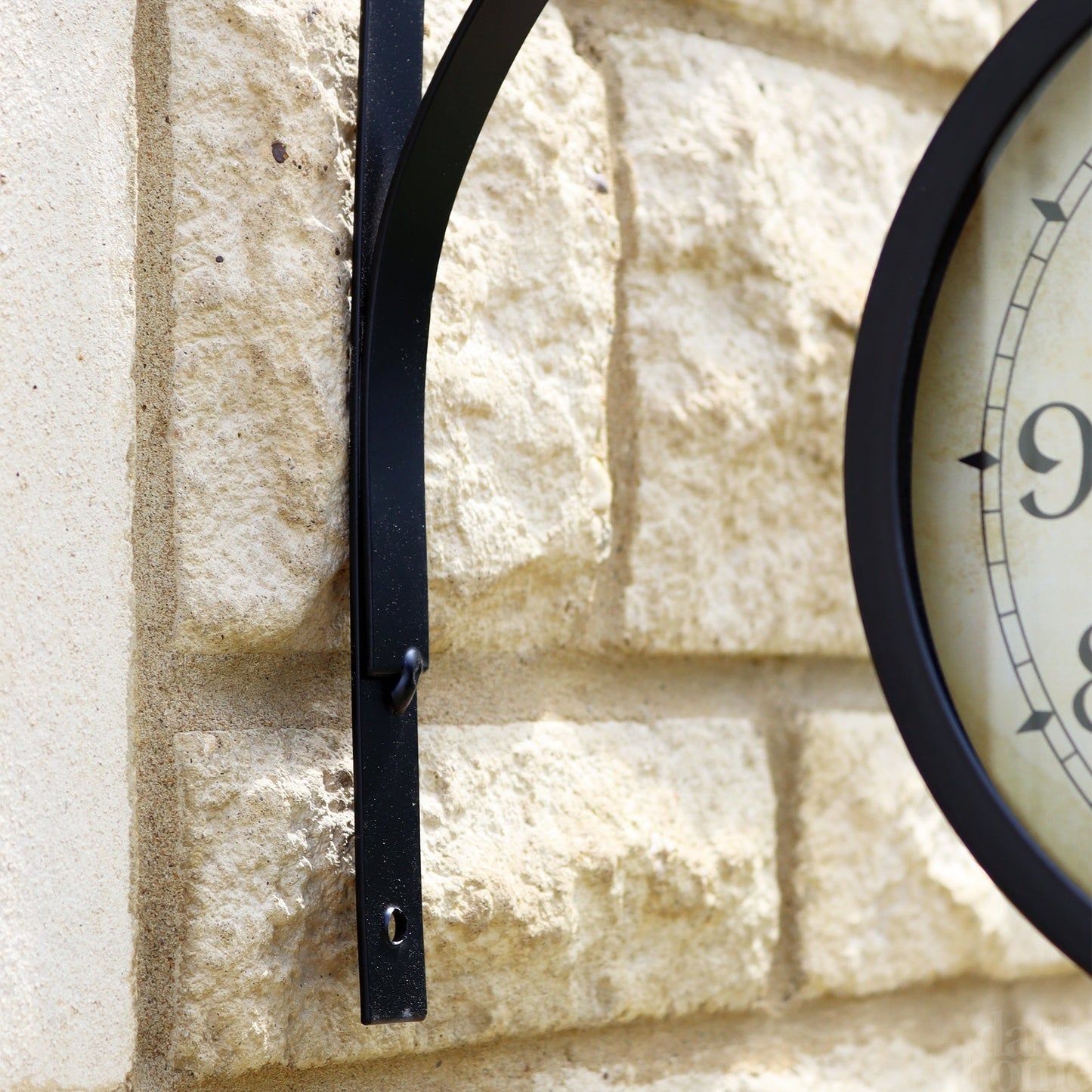 Double-Sided Black Outdoor Clock with Grand Central Design