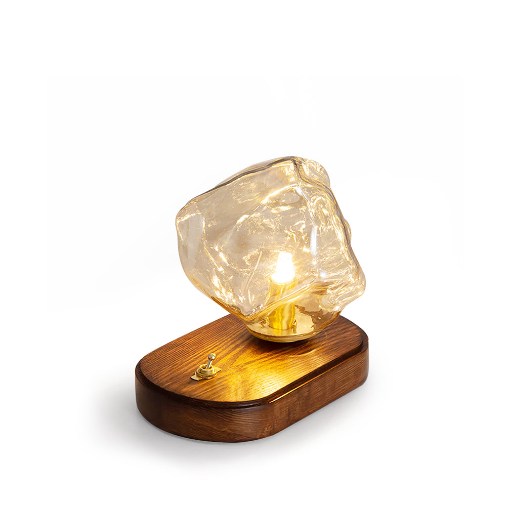 Amber Glass and Wood Table Lamp