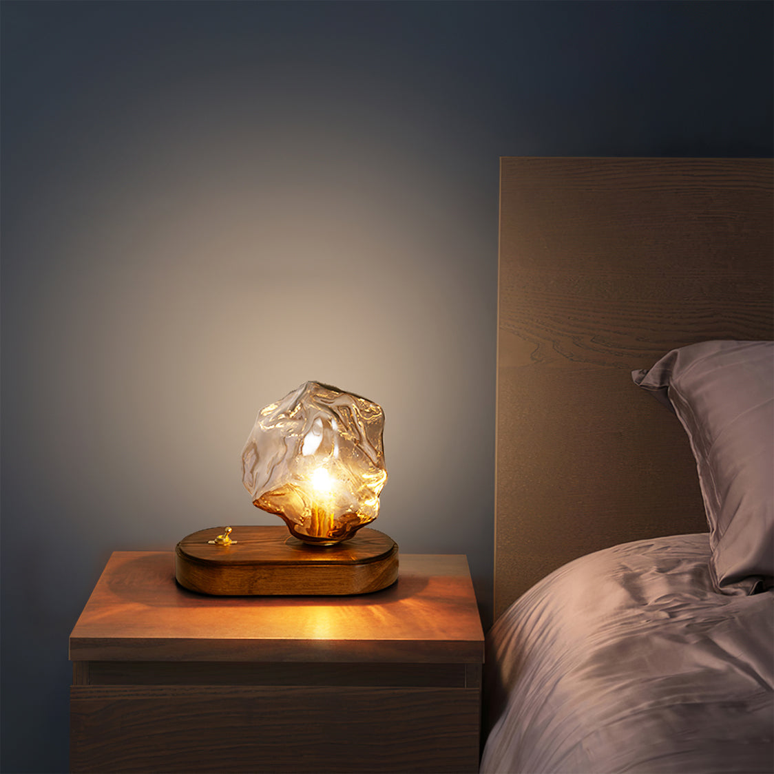 Amber Glass and Wood Table Lamp