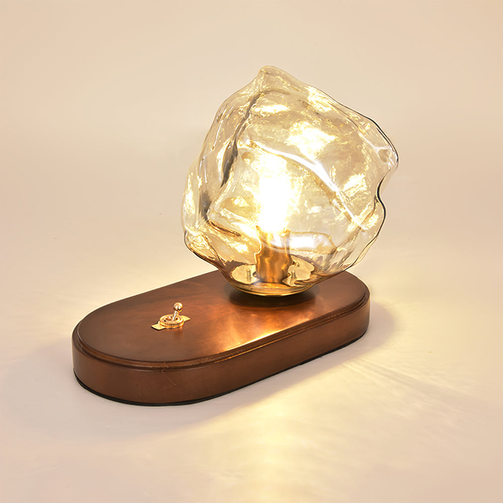 Amber Glass and Wood Table Lamp